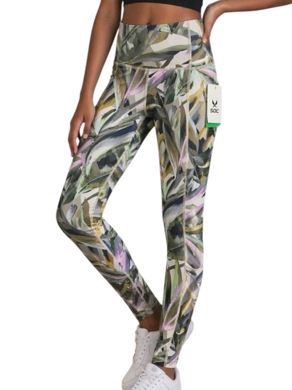 SOC Tropical Leaf High Waist Leggings Large